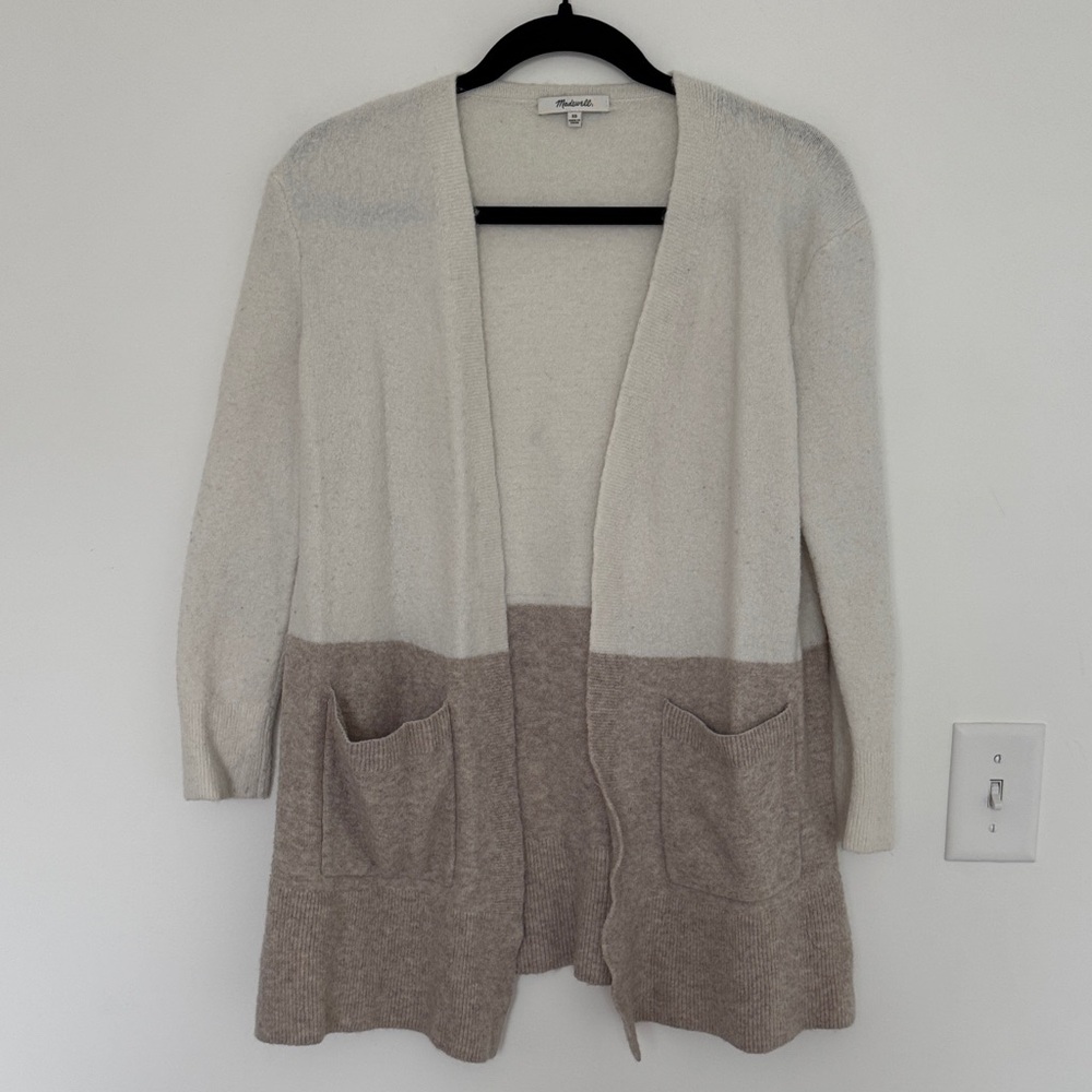 Madewell Wool Alpaca Blend Cream and Tan Colorblock Cardigan - Size XS